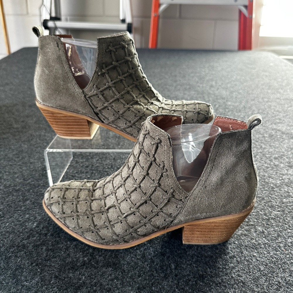Mi.im Women Gray Woven Lattice Cutout Ankle Booties Size 9 Block Heel *Flawed*‎